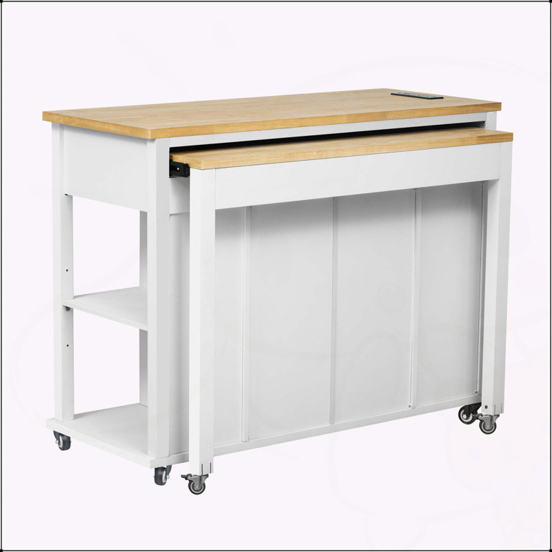 Versatile Kitchen Island with Extendable Table and Multiple Functional Features, White