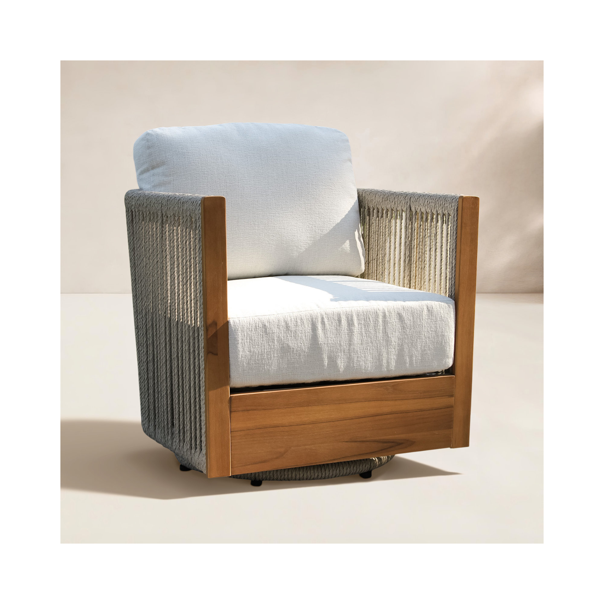 Aniston Teak Outdoor Swivel Patio Chair with Sunbrella Cushions, Ivory
