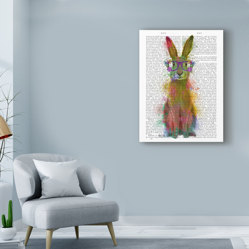 «Rainbow Splash Text Rabbit 1», art textuel sur toile tendue, H 47 po x l 35 po x P 2 po
