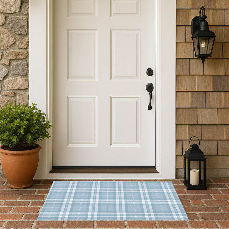 Vinny Tartan Outdoor Doormat, Blue, 34'' W x 21'' L