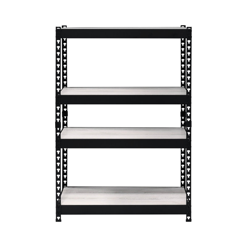 Bibliothèque rectangulaire avec 4 tablettes réglables, structure contemporaine en métal noir, Aura naturelle, routine d'installation Kd, mesure de 32 po de profondeur, 17 niveaux de largeur et 48 de hauteur