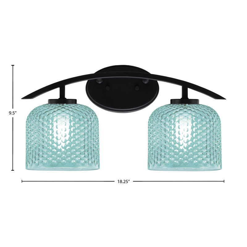 Matte Black Vanity Light with Teal Textured Glass Shades