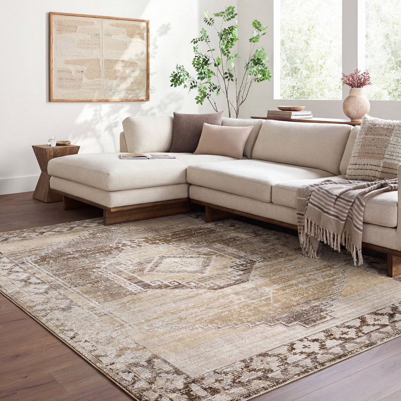 Moroccan Area Rug, Rectangle 200 x 275 cm, Light Grey/Taupe/Off-White/Dark Brown