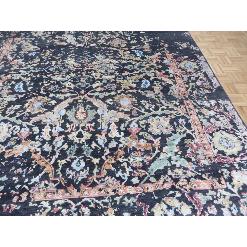 Tapis de surface en laine bleu noué la 8 pi 3 po x 10 pi 5 po one-of-kind Karn