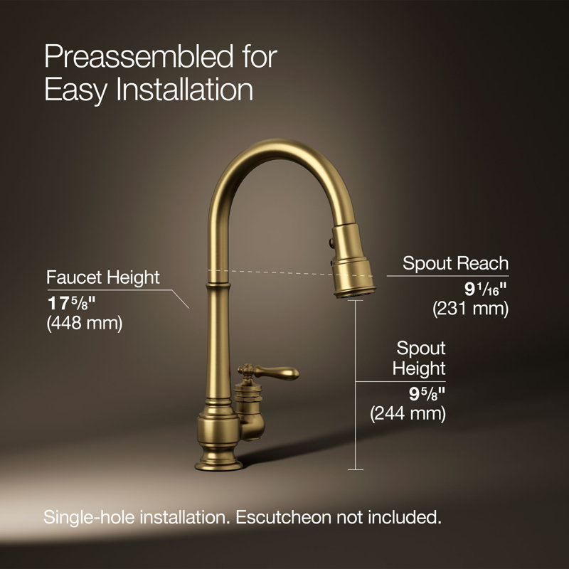 Artifacts Pull Down Bar Faucet, Vibrant Brushed Moderne Brass