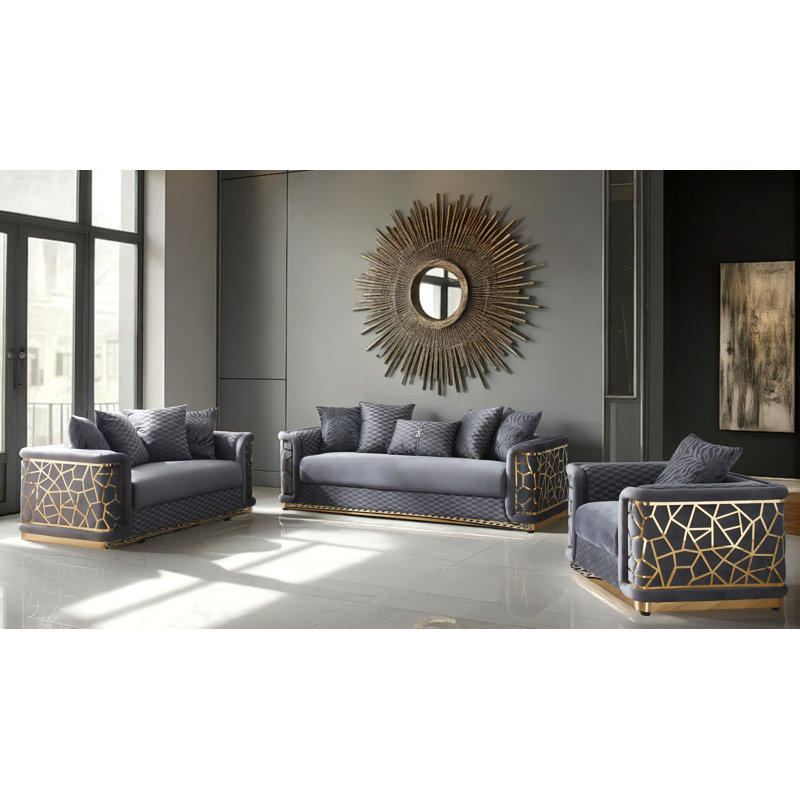Ensemble de salon 3 pièces Bedale, Gris foncé