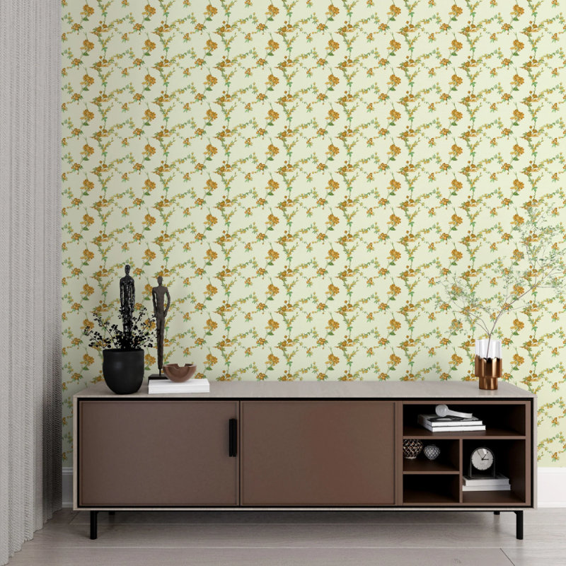Rouleau de papier peint texturé L 33 pi x l 21 po, Vert / orange / jaune