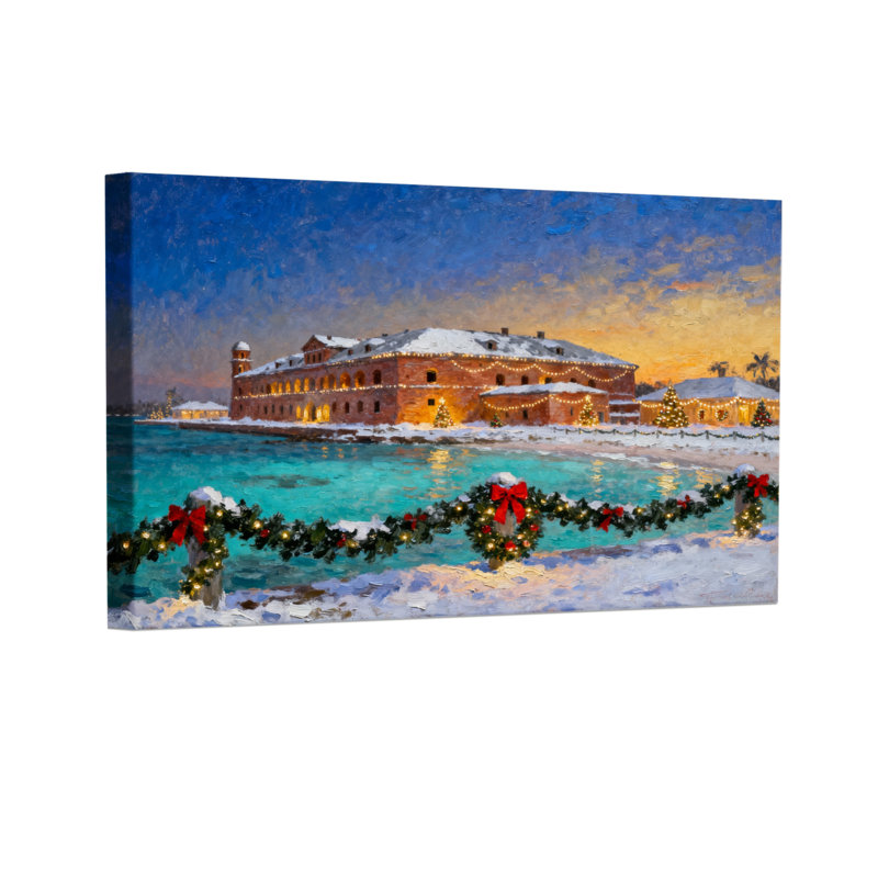 «Christmas Winter Castle Snow Christmas Lights Decorated Fence», ensemble de 3 impressions sur toile, H 12 po x l 18 po