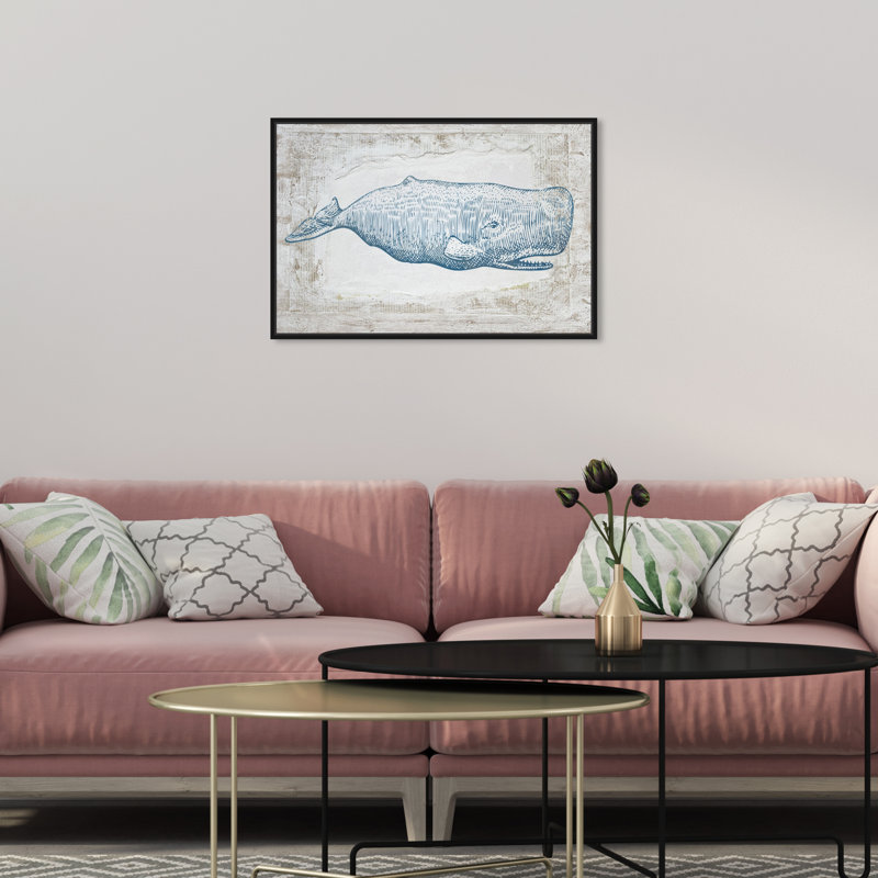 Baleine bleue - impression sur toile tendue, H 10 po x l 15 po, Impression encadrée, Noir