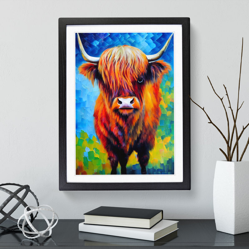XV1022-516X Amazing Highland Cow - Single Picture Frame Painting, Black, 64cm H x 46cm W x 2cm D