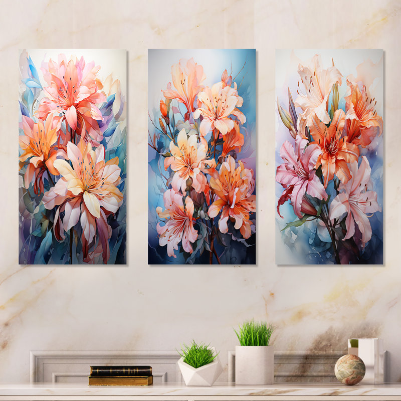 Joyeux bouquet d'hibiscus tropical - ensemble de 3 impressions murales en métal hibiscus, H 32 po x l 48 po