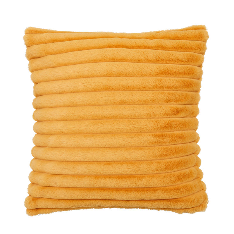 Cosy Ribbed Faux Fur Cushion Cover, Mustard