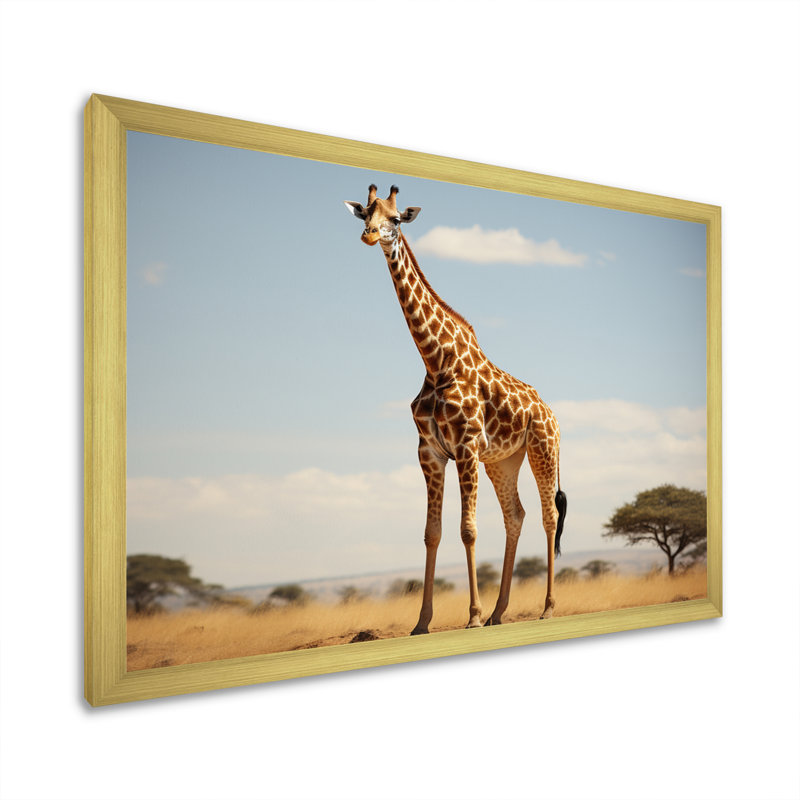 " Giraffe Gentle Horizon ", H 30 po x l 40 po x P 1,5 po, Cadre doré à une seule photo