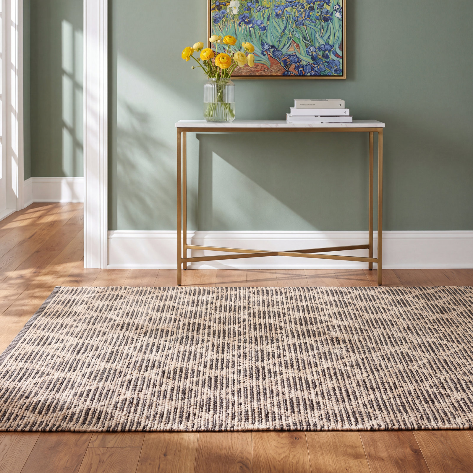 Textured Diamond Blue/Ivory Handwoven Cotton Rug, Rectangle 5' x 8'