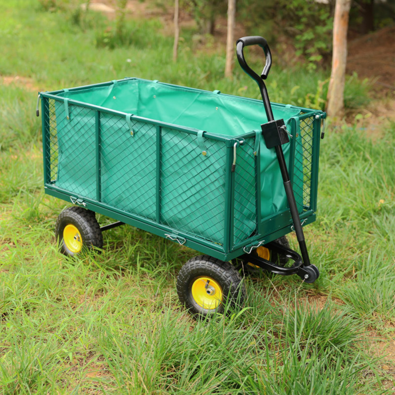 Green Steel Mesh Garden Wagon with Detachable Handle