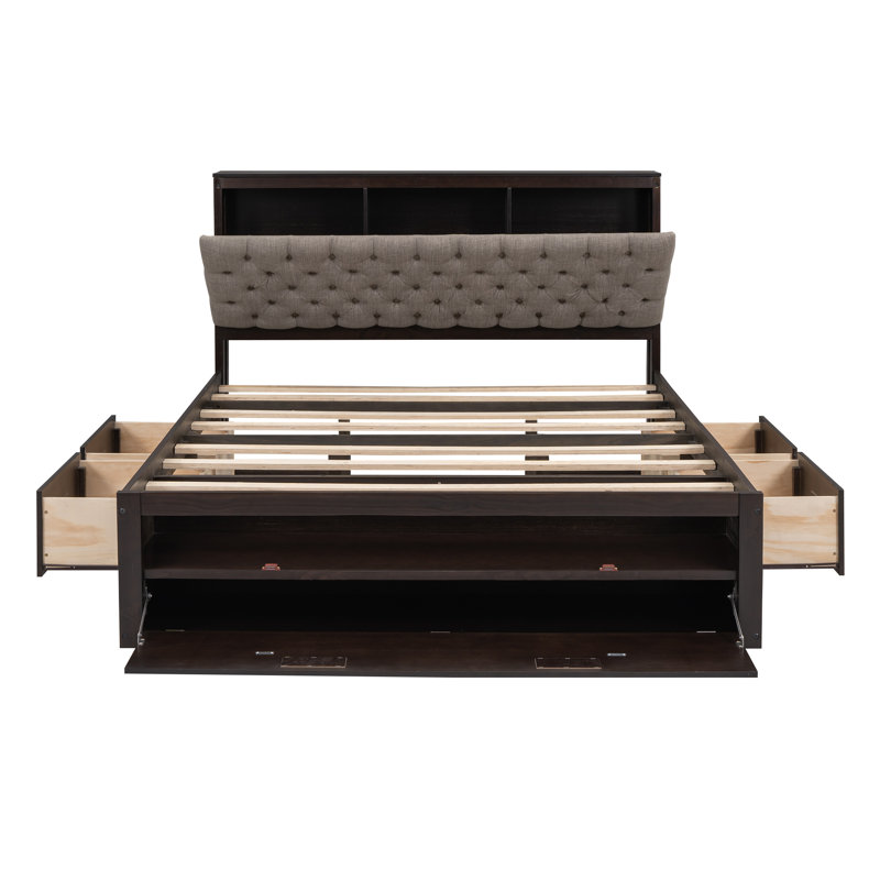Platform Bed With Storage Headboard And Footboard, Espresso
