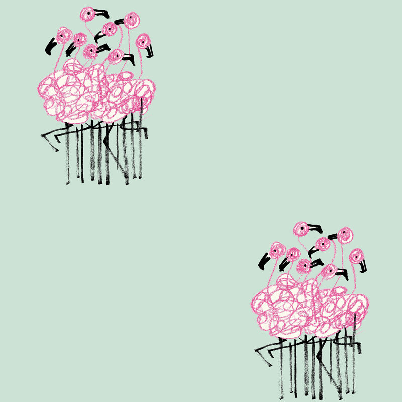 Flamingo Bouquet 33' L x 20.5" W  Wallpaper Roll, Teal