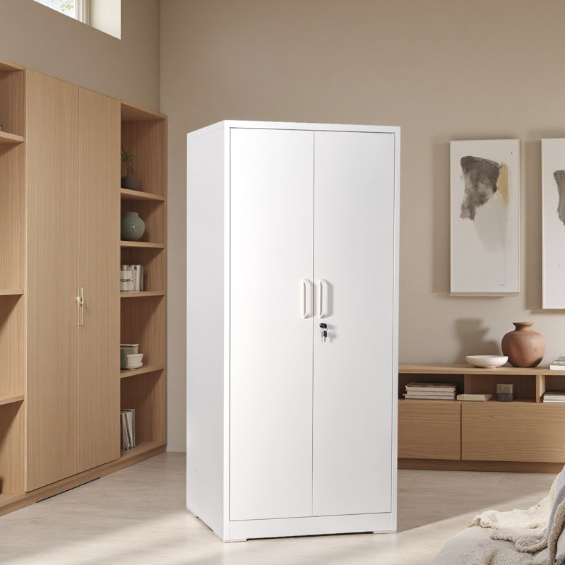 Armoire de rangement en métal 71 "avec portes verrouillables et 4 tablettes réglables, Blanc, crème