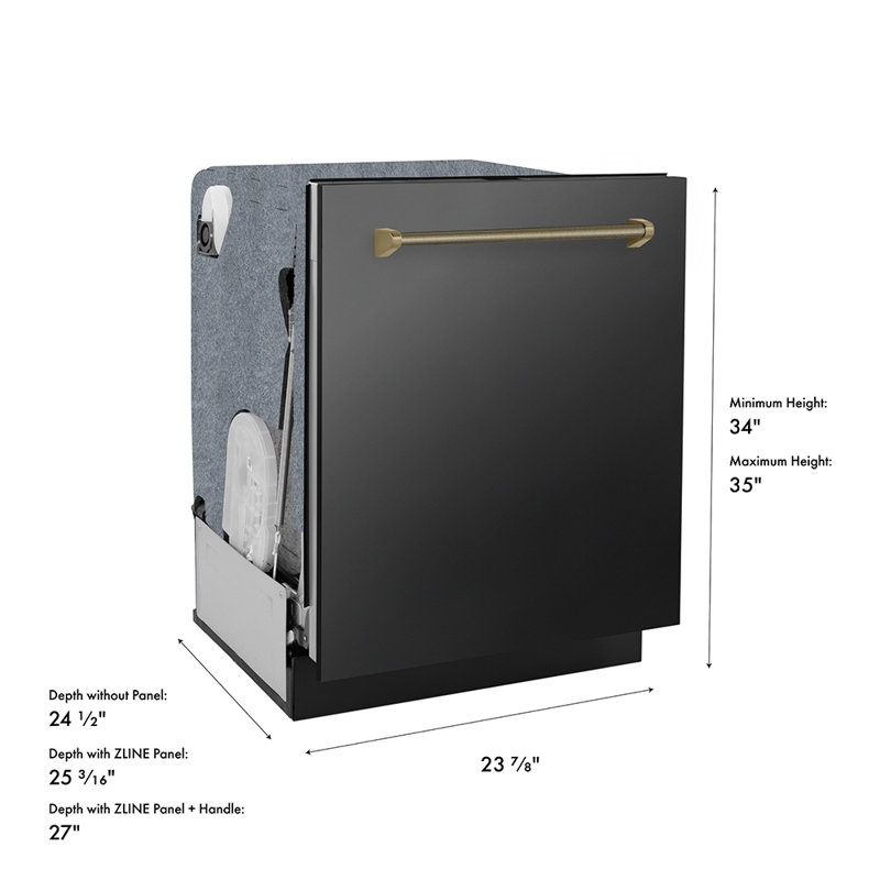 ZLINE Autograph 24 in. Monument Dishwasher in Black Steel with Champagne Bronze Helix Handle, 45dBa, Bronze