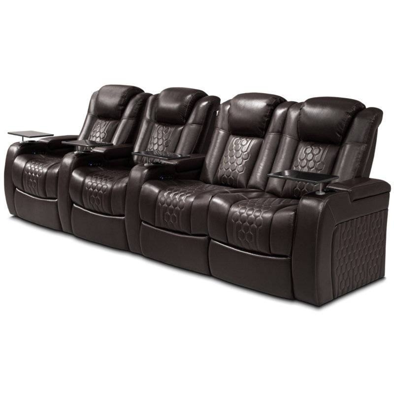 Fauteuil inclinable électrique de 124,4 po pour 4 personnes avec nappa de grain supérieur, relaxation entièrement réglable, charge intelligente, éclairage DEL RVB dynamique, CAFÉ