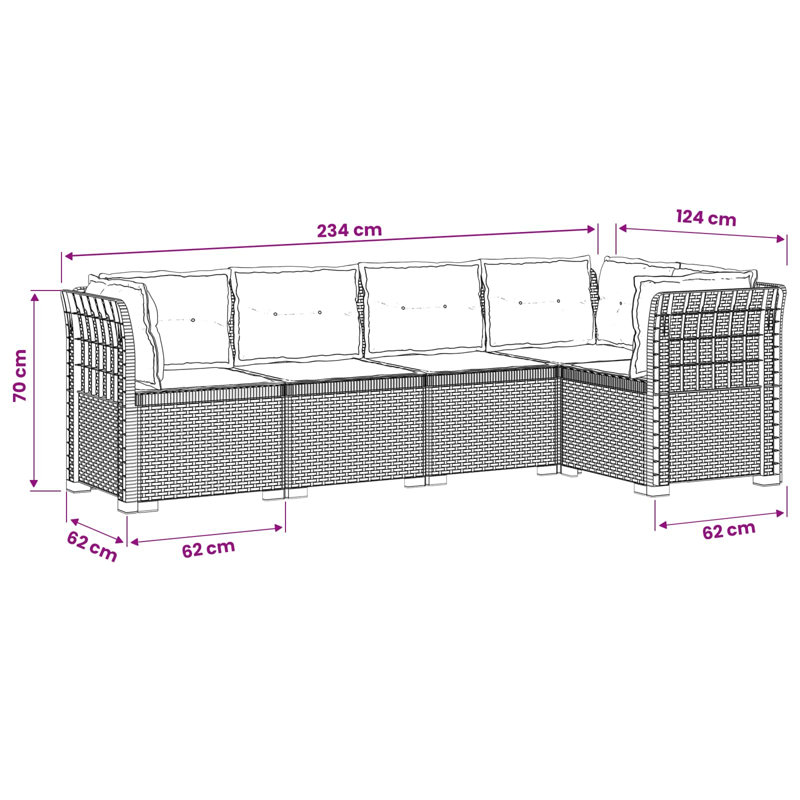 234 cm W Patio Sofa with Cushions, Taupe, White
