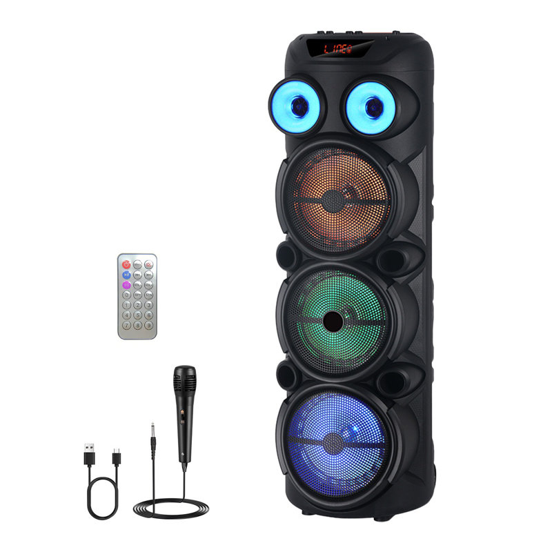 8000W Triple 8" Portable Bluetooth Speaker Woofer Heavy Bass System Microphone Remote  Bluetooth, AUX, TF Card, USB, FM, TWS