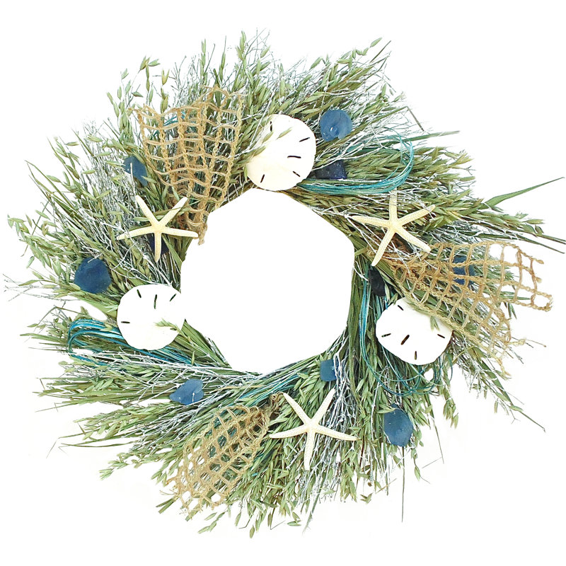 Seaglass Dried Grasses Wreath, 22" H x 22" W x 5" D
