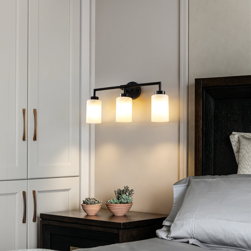 Miroir de salle de bain moderne à 3 lumières 22,4 po avec miroir en verre givré blanc pour salle de bain, couloir, chambre à coucher