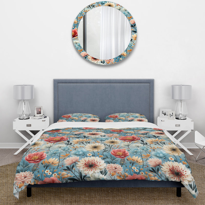 Ensemble de housse de couette Playful Poppies Garden, Housse de couette pour grand lit et 2 taies décor