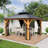 Solid Wooden Patio Gazebo with Double Roof, Netting and Curtains-112958892-105295596-105295599