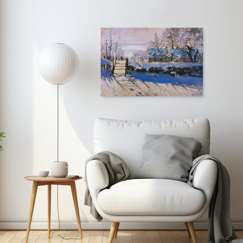 The Magpie Classic Abstract Contemporary Bird Orchid Violet Nature Winter Wall Art Print by Claude Monet - Wrapped Canvas Print