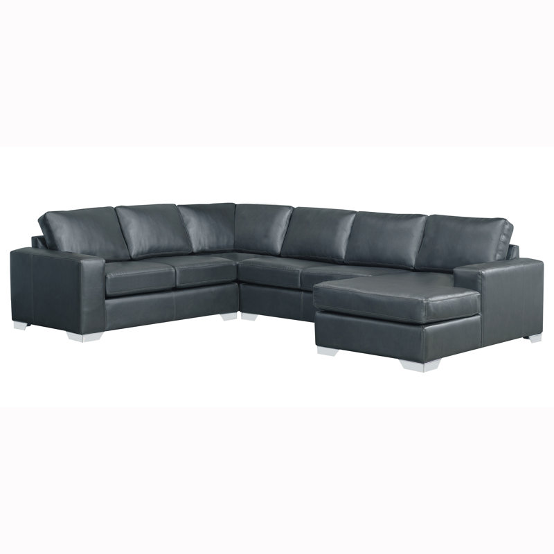 Crooke Upholstered U-Shaped Sectional Left Hand Facing, Navy Genuine Leather