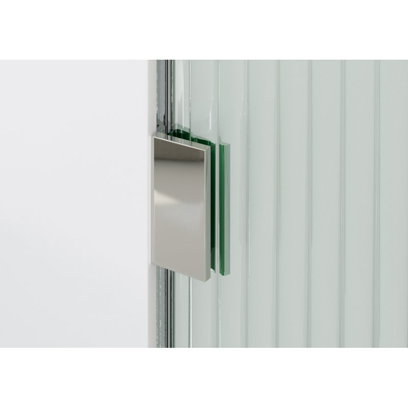 Aurora 34 in. x 58.25 in. Frameless Fluted Radius Single Fixed Bath Panel, Left Hand, Satin Brass, null