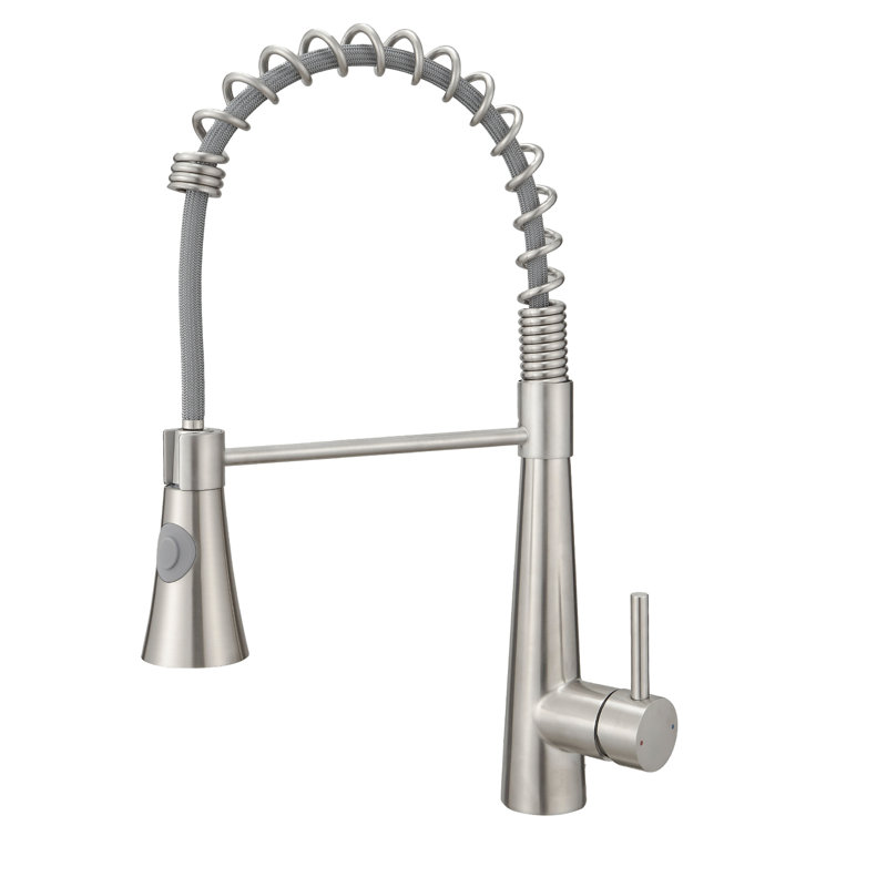 Commercial Kitchen Faucet With Brushed Nickel Pull Out Spray - Stable Performance Modern Sink Stream And Modes