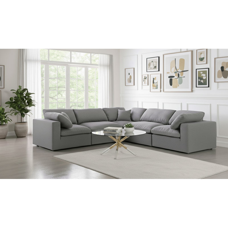 Canapé modulaire de coin symétrique de 119 po de largeur Amillya, Tissu gris texturé en lin