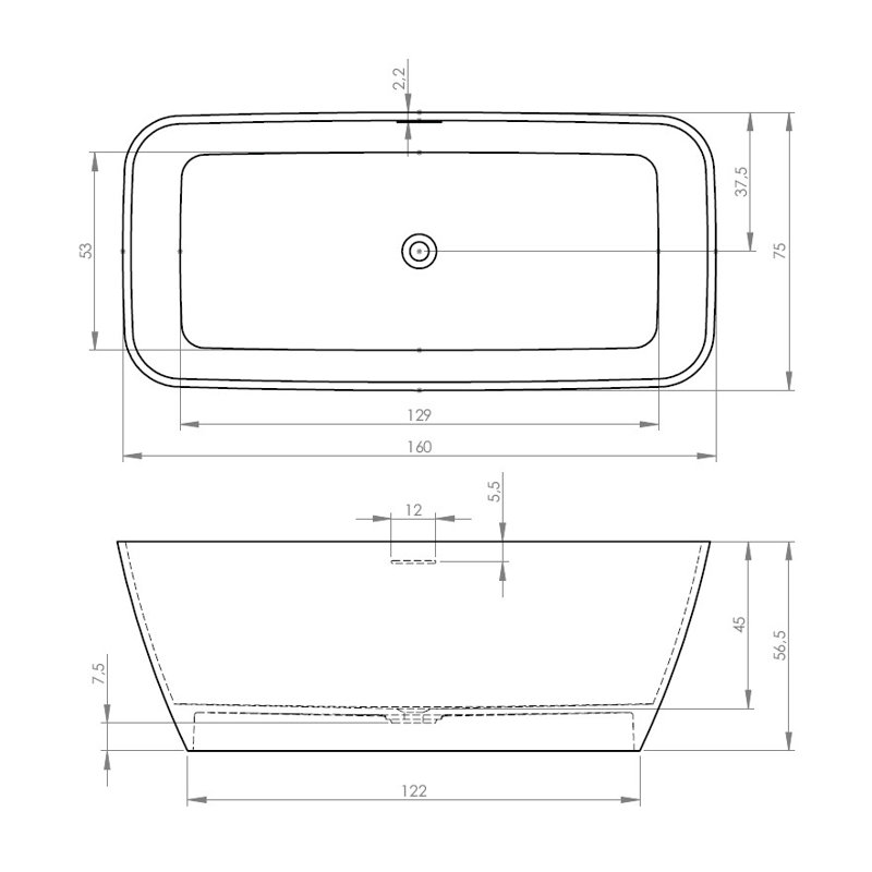 1600mm x 750mm Soaking Acrylic Bathtub