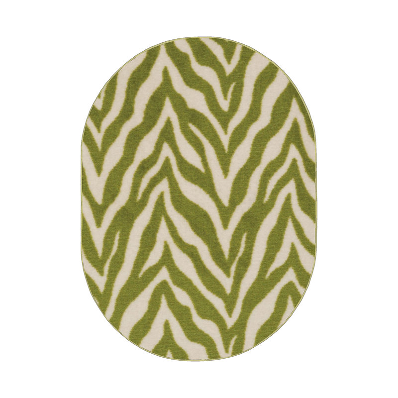 Tapis vert / beige à imprimé animal, Ovale 6 pi x 8 pi