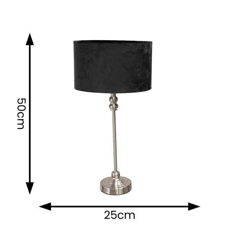 Saylorsburg Metal Table Lamp, Black Velvet, Silver, No