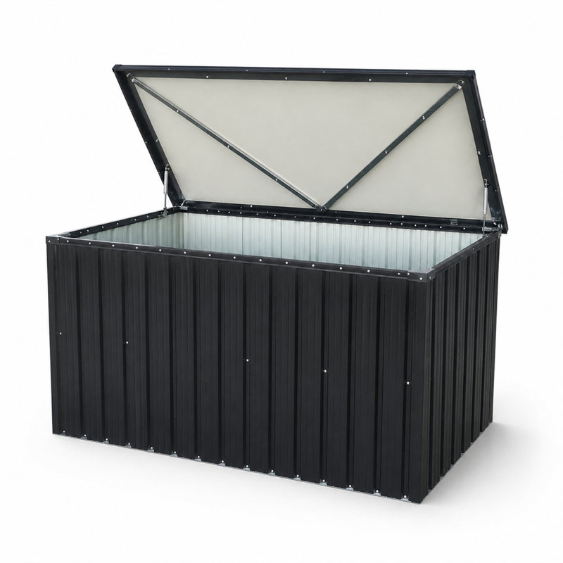Boîte de rangement industrielle noire en métal pour couvertures, jouets et outils