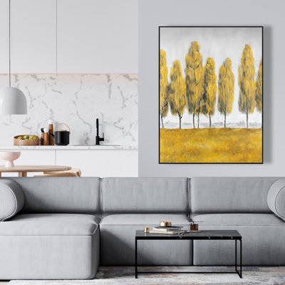 Abstract Yellow Trees - Modern Framed Canvas for Living Room Decor