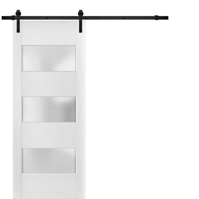 Porte de grange robuste en verre givré 3 lumières | Lucia 4070 | Ensemble de quincaillerie lourde 6,6 pi | Portes intérieures solides