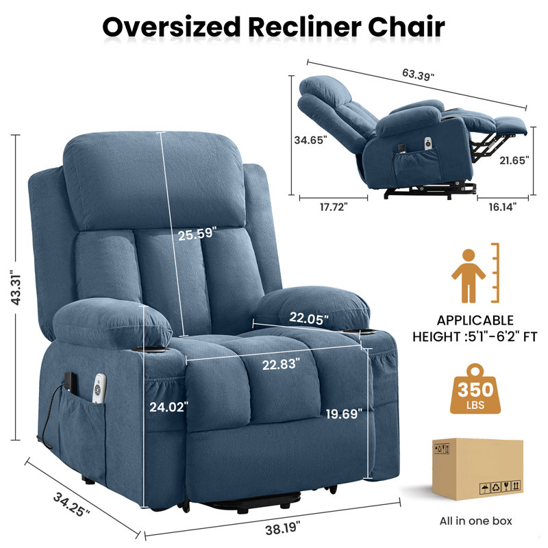 Fauteuils inclinables électriques chauffants à massage, Bleu
