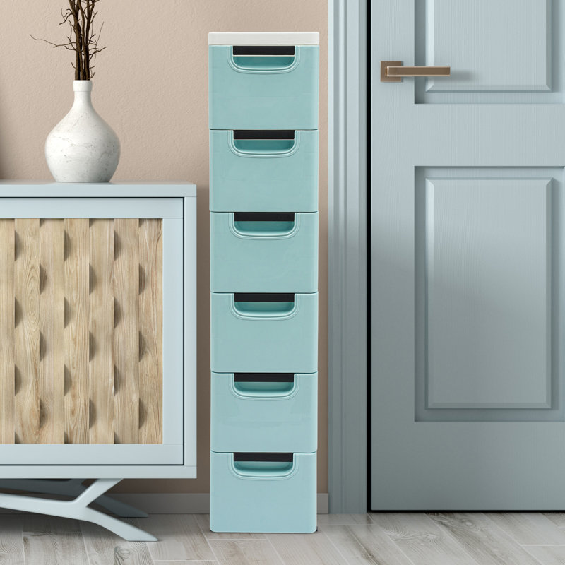 6 Drawers Storage Cabinet For Narrow Space, Blue