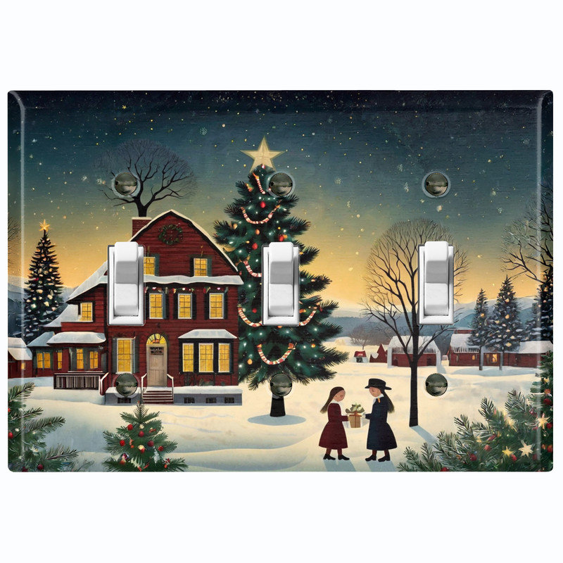Couvercle de plaque d'interrupteur en métal; Bascule de taille standard US 2 Gang - Festive Town, Triple # 3