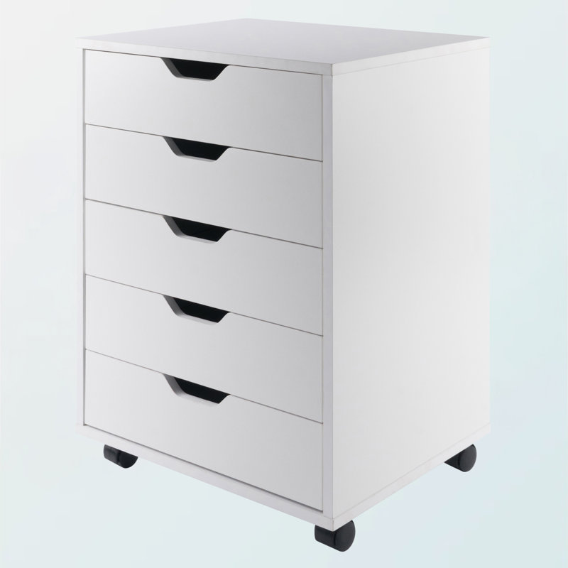 Sutton Mobile Cabinet with 5 Drawers in White Finish, 26.05'' H X 19.09'' W X 15.80" D, White