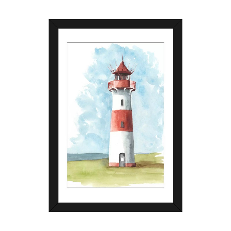 «Watercolor Lighthouse II» par Naomi McCavitt, reproduction sur toile, H 24 po x l 16 po x P 1 po, Papier d'art encadré noir