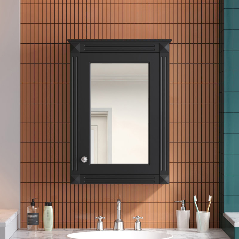 Armoire de rangement de salle de bain murale 20 "avec miroir, H 27,8 po x l 20 po x P 7,1 po, Noir