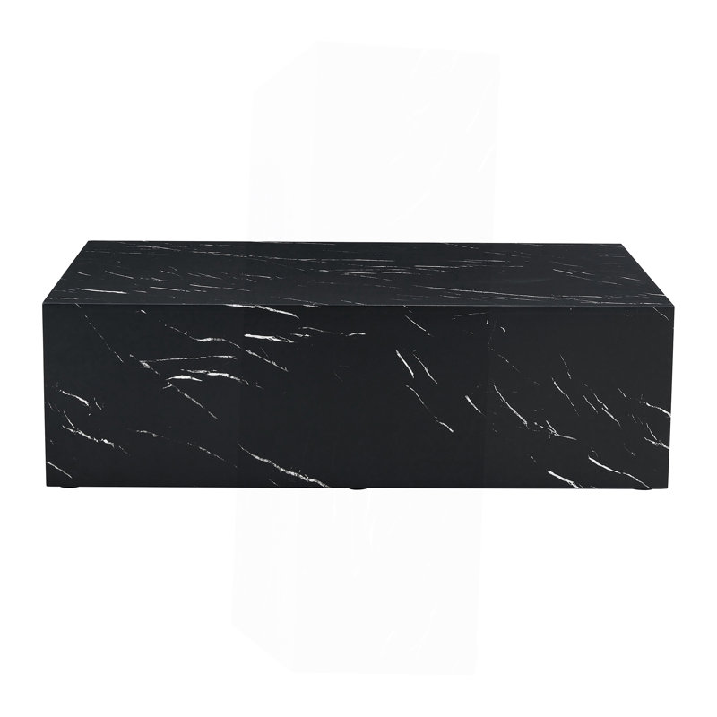 Modern MDF Coffee Table With Marble Pattern - 39.37X23.62X11.81 Inches - Stylish And Durable Design, Black