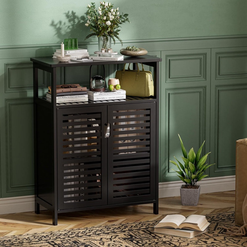 Bamboo Freestanding Bathroom Cabinet, Matte Black