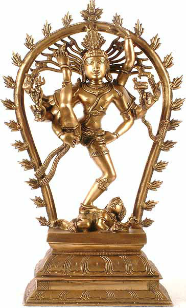 18" Tripurantaka Shiva Brass Statue – Handmade Authentic Indian Craft, Lord Shiva as World Annihilator, Tabletop Spiritual Décor, Inspirational Home Altar